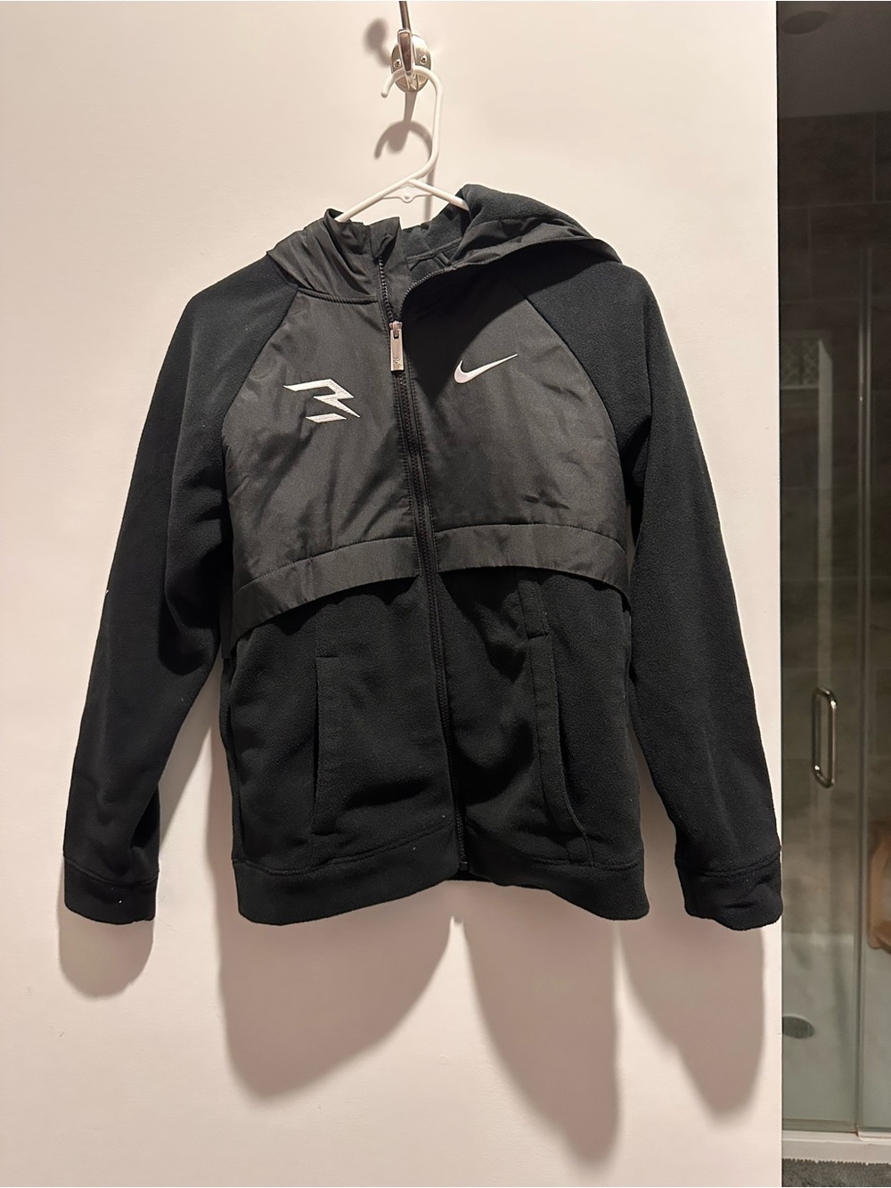 Nike Kids R3 Brand Black Hooded Full-Zip Jacket with White Swoosh